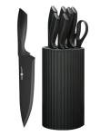 NULAS Knife Set, 8-Piece Kitchen Knife Set with Universal Block - Anti-Rust Chef Knives, Ergonomic Design, Dishwasher Safe (Black)