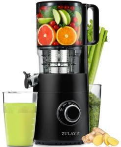 Zulay Kitchen Cold Press Juicer Machine with 5" Wide Feed Chute, Slow Masticating Juicer for Whole Fruits & Vegetables, Easy to Clean, Stainless Steel Blades, High Juice Yield - Black
