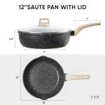 CAROTE 10/12/12.5 Inch Nonstick Deep Frying Pan with Lid, Jumbo Cooker Saute Pan with Pour Spout, Skillet Induction Cookware, Non Stick Cooking Pan PFOA Free, Classic Granite