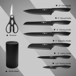 NULAS Knife Set, 8-Piece Kitchen Knife Set with Universal Block - Anti-Rust Chef Knives, Ergonomic Design, Dishwasher Safe (Black)