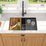 Talllor 28x19 Black Undermount Kitchen Sink, Granite Composite Single Bowl Workstation All-In One Kitchen Sink, Classic Quartz Composite Sinks with Mixing Bowl, Pasta Strainer #TLGU-127