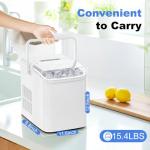 KMFurnila Ice Makers Countertop, Portable Ice Machine with Handle, 6 Mins 9 Bullet Ice Cubes with Basket and Scoop, 26lbs in 24Hrs, Auto-Cleaning, for Home, Kitchen, RV, Camping, White
