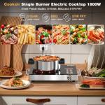 Cooksir Single Burner Electric Cooktop - 110V Portable One Burner Hot Plate 1800W, Countertop Electric Stove top for Home, Camping, RV, Timer, Child Lock, Steam, BBQ, Stir Fry, 110-120V Plug in