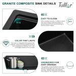 Talllor 28x19 Black Undermount Kitchen Sink, Granite Composite Single Bowl Workstation All-In One Kitchen Sink, Classic Quartz Composite Sinks with Mixing Bowl, Pasta Strainer #TLGU-127