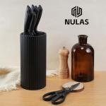 NULAS Knife Set, 8-Piece Kitchen Knife Set with Universal Block - Anti-Rust Chef Knives, Ergonomic Design, Dishwasher Safe (Black)