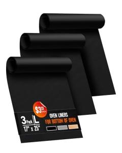 3 Pack Oven Liners for Bottom of Oven, 17x25" Large Heavy Duty Non-Stick Reusable Oven Mat for Electric, Gas, Toaster & Convection Ovens - BPA & PFOA Free, Dishwasher Safe, Kitchen Essentials, Black