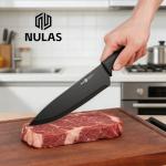 NULAS Knife Set, 8-Piece Kitchen Knife Set with Universal Block - Anti-Rust Chef Knives, Ergonomic Design, Dishwasher Safe (Black)