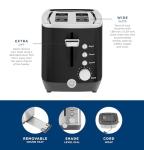 GE 2 Slice Black Stainless Steel Toaster, Extra Wide Slots for Toasting Bagels, Breads, Waffles & More, 7 Adjustable Shade Settings, Removable Crumb Tray, Countertop Kitchen Essentials, 850 Watts