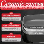 SugarWhisk 8-inch Ceramic Coated Electric Skillet with Lid, Non Stick Skillet Griddle Pan Electric, Rapid Heat Up, 650W, Breakfast Skillet, Kitchen Appliances for Cooking, Graphite