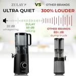 Zulay Kitchen Cold Press Juicer Machine with 5" Wide Feed Chute, Slow Masticating Juicer for Whole Fruits & Vegetables, Easy to Clean, Stainless Steel Blades, High Juice Yield - Black