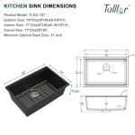 Talllor 28x19 Black Undermount Kitchen Sink, Granite Composite Single Bowl Workstation All-In One Kitchen Sink, Classic Quartz Composite Sinks with Mixing Bowl, Pasta Strainer #TLGU-127