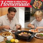 SugarWhisk 8-inch Ceramic Coated Electric Skillet with Lid, Non Stick Skillet Griddle Pan Electric, Rapid Heat Up, 650W, Breakfast Skillet, Kitchen Appliances for Cooking, Graphite