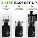 Zulay Kitchen Cold Press Juicer Machine with 5" Wide Feed Chute, Slow Masticating Juicer for Whole Fruits & Vegetables, Easy to Clean, Stainless Steel Blades, High Juice Yield - Black