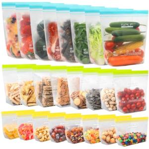 24 Pack Reusable Silicone Food Storage Bags
