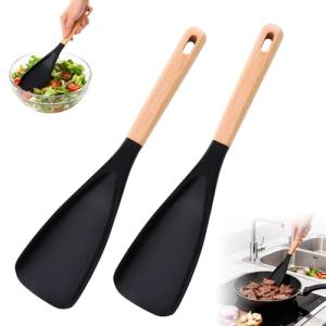 Silicone and Wooden Spatula Spoon Set (2)