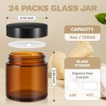 24 Pack 4 oz Amber Glass Jars with Lids