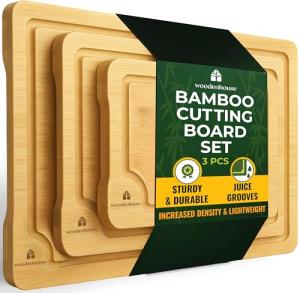 Bamboo Cutting Board Set with Handles - 3 Pieces