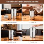 TOMAKEIT 1L French Press Coffee Maker in Silver