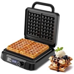 Dual Belgian Waffle Maker with Nonstick Plates