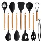 Carote 10-Piece Silicone Utensil Set with Wooden Handles