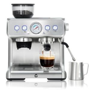 Stainless Steel Coffee Machine with Built-in Grinder
