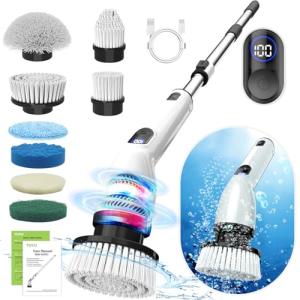 TUYU Cordless Electric Spin Bathroom Scrubber with LCD Display