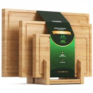 Maxboro Bamboo Cutting Board Set with Stand