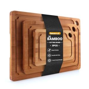 Lacusmall Bamboo Cutting Board Set with Juice Groove