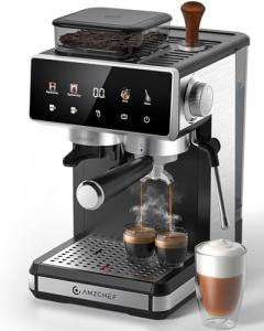 AMZCHEF Espresso Machine with Grinder, 20 Grind Settings