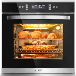 VIKIO HOME 24 inch Electric Single Wall Oven, 2.83 Cu.Ft (80L) Wall Oven, Touch Control Built in Oven, 11 Cooking Functions with Safety Lock, 240V 3220W
