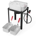 OuterMust 58,000 BTU Outdoor Fish Fryer with Baskets and Lid, 18 Qt. Propane Deep Fryer and 2 Inner Baskets, Ideal for Frying Fish, Chicken Wings, French Fries