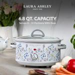 Laura Ashley Slow Cooker 6.8 Quart - Large Slow Cooker 6.8 qt for 8 to 10 People - Energy Efficient with 3 Heat Settings - Dishwasher Safe Removeable Ceramic Crock & Tempered Glass Lid