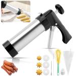 Churro Maker Kit,Hollow Churro Machine,with 3 Disc, Piping Bag, Cleaning Brush(Silver Black)