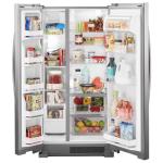Whirlpool 33 Inch Freestanding Side by Side Refrigerator with 21.72 Cu. Ft. Total Capacity, Adjustable Gallon Door Bins, LED Interior Lighting, Hidden Hinges, Frameless Glass Shelves, Stainless Steel