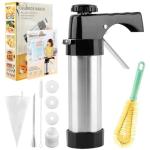 Churro Maker Kit,Hollow Churro Machine,with 3 Disc, Piping Bag, Cleaning Brush(Silver Black)