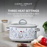 Laura Ashley Slow Cooker 6.8 Quart - Large Slow Cooker 6.8 qt for 8 to 10 People - Energy Efficient with 3 Heat Settings - Dishwasher Safe Removeable Ceramic Crock & Tempered Glass Lid