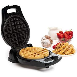 Moss & Stone Belgian Waffle Maker, Electric Flip Waffle Machine with Adjustable Temperature Control, Non-Stick Grids for Smooth Release, Compact 8-Inch Round Waffle Maker, Black