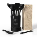 oannao Silicone Kitchen Utensils Set, 600°F Heat Resistant Silicone Cooking Utensils, Spatula, Spoon, Whisk, Tongs, Kitchen Gadgets Sets for Nonstick Cookware, Dishwasher Safe BPA Free (Black)