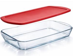 Ums 4-Qt Glass Baking Dish with Lid, Casserole Dishes for Oven with Lids, Borosilicate Glass Cookware, Oven Safe, Microwave and Dishwasher Safe Clear Bakeware, (15.7'' x 9.8'' x 2.4'')