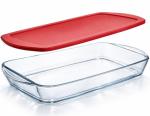Ums 4-Qt Glass Baking Dish with Lid, Casserole Dishes for Oven with Lids, Borosilicate Glass Cookware, Oven Safe, Microwave and Dishwasher Safe Clear Bakeware, (15.7'' x 9.8'' x 2.4'')