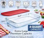 Ums 4-Qt Glass Baking Dish with Lid, Casserole Dishes for Oven with Lids, Borosilicate Glass Cookware, Oven Safe, Microwave and Dishwasher Safe Clear Bakeware, (15.7'' x 9.8'' x 2.4'')