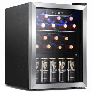 Antarctic Star 1.7 Cu.Ft Beverage Cooler for Up to 68 Cans, Compact Drink Fridge with Stainless Steel Glass Door, Digital Display and Electronic Temperature Control, Silver