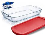 Ums 4-Qt Glass Baking Dish with Lid, Casserole Dishes for Oven with Lids, Borosilicate Glass Cookware, Oven Safe, Microwave and Dishwasher Safe Clear Bakeware, (15.7'' x 9.8'' x 2.4'')