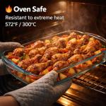 Ums 4-Qt Glass Baking Dish with Lid, Casserole Dishes for Oven with Lids, Borosilicate Glass Cookware, Oven Safe, Microwave and Dishwasher Safe Clear Bakeware, (15.7'' x 9.8'' x 2.4'')