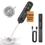 CIRCLE JOY 2-Speed Rechargeable Milk Frother Hanheld, Dual Coil Whisk Head Electric Coffee Frother, Portable Hand Frother Wand Drink Mixer for Matcha Lattes Cappuccino, Kitchen Gifts