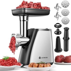 AAOBOSI Meat Grinder Electric, Sausage Stuffer With 2 Blades, 3 Plates, Sausage Tube & Kubbe Kit, [2800W Max] for Home Kitchen Use, Stainless Steel