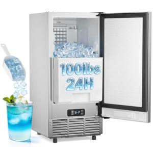 ETL Approval Commercial Under Counter Ice Maker 100 Lbs/Day with 30 LBS Storage Bin, Freestanding Built-in Ice Maker, 15" W Undercounter Ice Machine with Self Cleaning for Home/Bar/Cafe/Restaurant