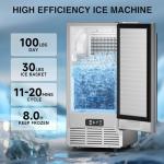 ETL Approval Commercial Under Counter Ice Maker 100 Lbs/Day with 30 LBS Storage Bin, Freestanding Built-in Ice Maker, 15" W Undercounter Ice Machine with Self Cleaning for Home/Bar/Cafe/Restaurant