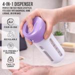 Travigo 4-in-1 Travel Dispenser Bottle, TSA Approved, Leak Proof, Four Reusable 1.4 oz. (40 mL) Toiletry Containers for Shampoo, Conditioner, Soap, Lotion, Skincare (Purple)
