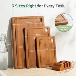 Vocvee Bamboo Cutting Boards for Kitchen(Set of 3), Wood Cutting Board with Wood Storage Stand, Charcuterie & Chopping Board for Vegetables and Meat, with Deep Juice Groove, Ideal Kitchen Gifts